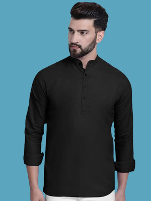 COSLETIC Men Solid Straight Kurta(Black)
