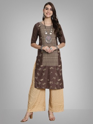 EthnicBasket Women Printed A-line Kurta(Beige, Brown)