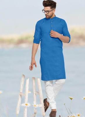 Anuj Fashion Men Solid Straight Kurta(Blue)