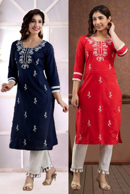 SISTO Women Embroidered Straight Kurta(Multicolor)