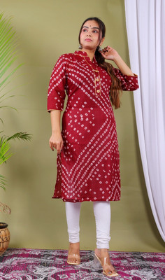 Parth f Women Bandhani A-line Kurta(Maroon)