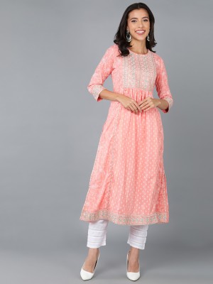 AHIKA Women Embroidered Straight Kurta(Pink, White, Green)