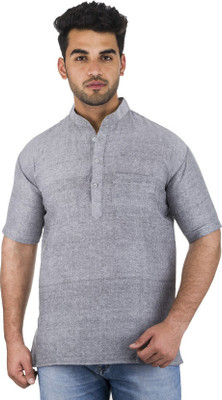 KHALIFA COLLECTION Men Solid Straight Kurta(Grey)