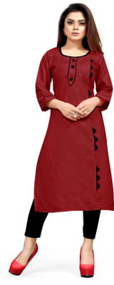 Maaa Meladi CreationS Women Applique Straight Kurta(Maroon)