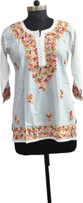 AbdullahFashion Women Chikan Embroidery Straight Kurta(White)