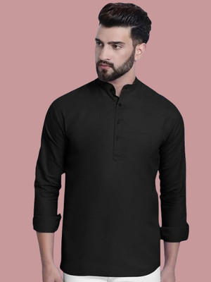 COSLETIC Men Solid Straight Kurta(Black)