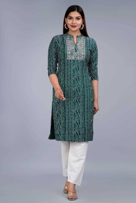 AARADHAYA Women Printed A-line Kurta(Green, White)