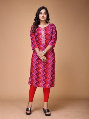 RANGLO Women Printed Straight Kurta(Red)