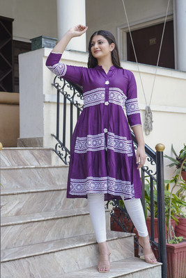 Anmi Embroidered Women Anarkali Kurta(Purple)