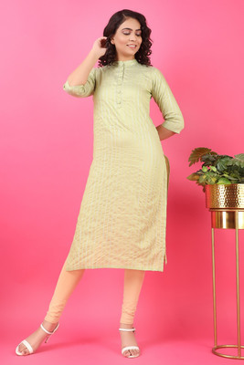 RP Enterprises Women Striped Straight Kurta(Beige)
