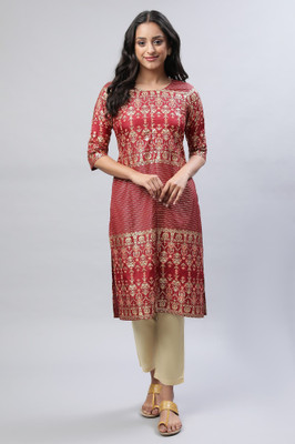 Aurelia Women Self Design Straight Kurta(Maroon)