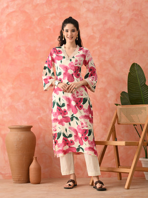 Sangria Women Floral Print Straight Kurta(Multicolor)