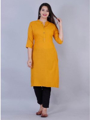 Moda Rapido Women Solid Straight Kurta(Yellow)