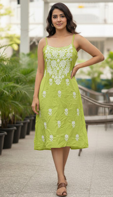 ChikankariArts Women Embroidered Straight Kurta(Yellow)