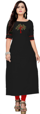 mahi creation Women Woven Design Straight Kurta(Black)