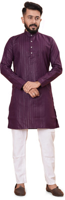 PEARL OCEAN Men Printed A-line Kurta(Purple)