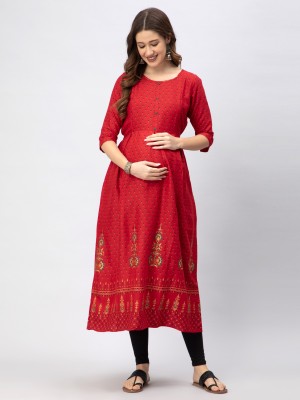 CEE 18 Women Bandhani Flared Kurta(Red)