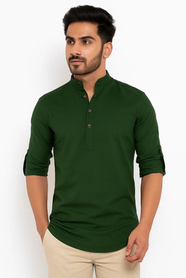 CROWNTAIL Men Solid Straight Kurta(Green)