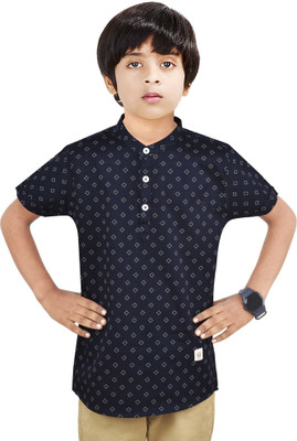 MADE IN THE SHADE Boys Printed Straight Kurta(Dark Blue, White)