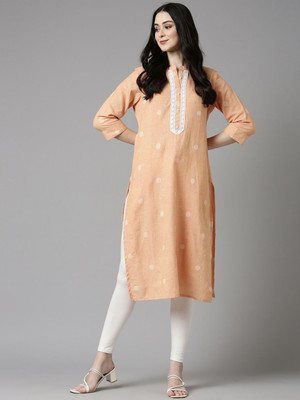 ANOUK Women Solid Straight Kurta(Orange)