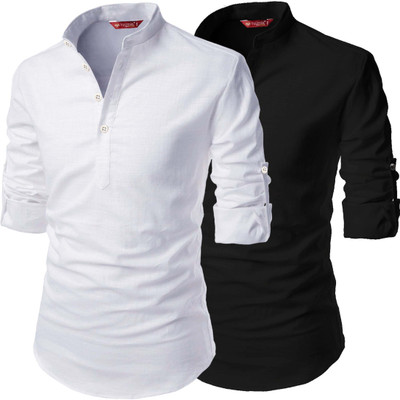 FireFish Men Solid A-line Kurta(Black)