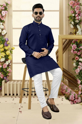 Shree Dutt Creation Men Solid Straight Kurta(Dark Blue)