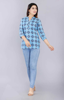 kurtaz Women Printed A-line Kurta(Blue)