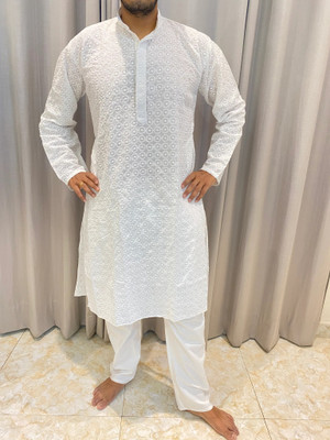 StyleVault Men Embroidered A-line Kurta(White)