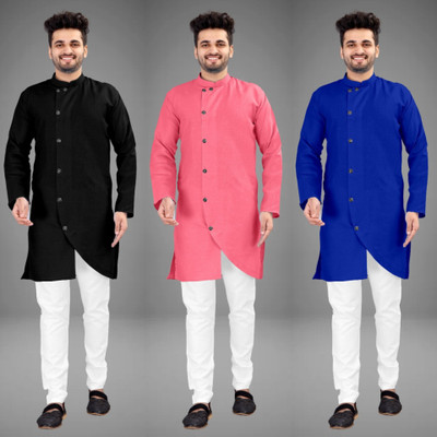 DIAMOND CLUSTER Men Self Design Trail Cut Kurta(Multicolor)