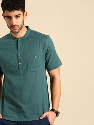 ANOUK Men Solid Straight Kurta(Green)
