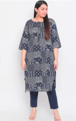 Gs Fashions Women Printed Straight Kurta(Dark Blue)