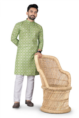 DHASU TRENDZ Men Printed Straight Kurta(Light Green)