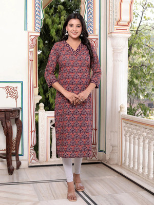 Jevi Prints Women Block Print Straight Kurta(Multicolor)