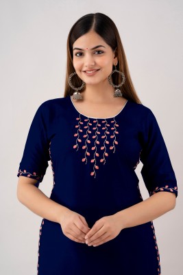 Udati Kaliya Women Embroidered A-line Kurta(Blue)