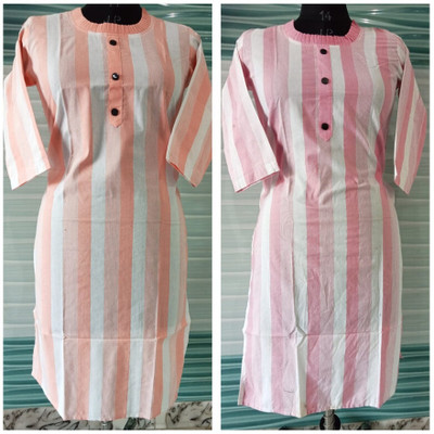 shadowenterpris Women Printed Straight Kurta(Orange, Pink)