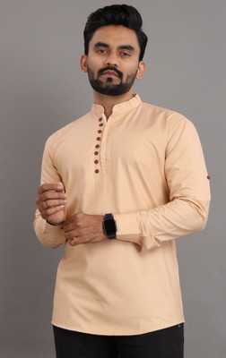 VELLOSTA Men Solid Straight Kurta(Beige)