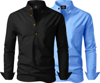 Kavyangle Creation Men Solid Straight Kurta(Black, Blue)