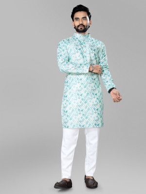 NobleStitch Men Printed, Geometric Print Ethnic Dress Kurta(Light Blue)