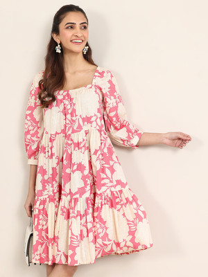 LIBAS Women Printed A-line Kurta(Red)