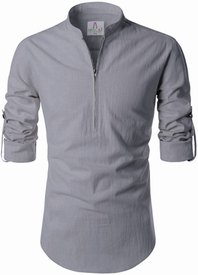 Apektra Men Solid A-line Kurta(Grey)
