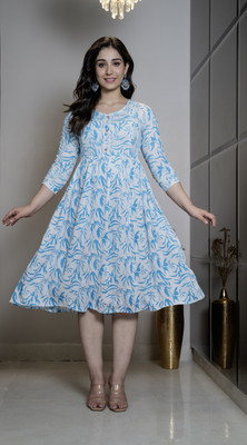 Priyas Creation Women Printed Anarkali Kurta(Blue)