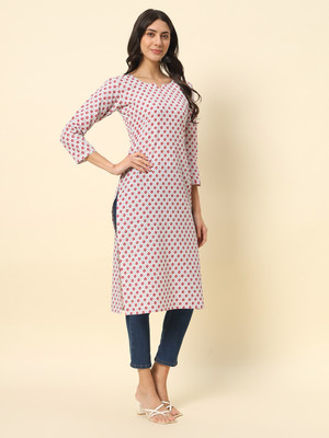 Chafi Collection Women Printed A-line Kurta(White)