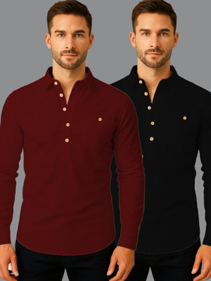 indirae Men Solid A-line Kurta(Maroon)