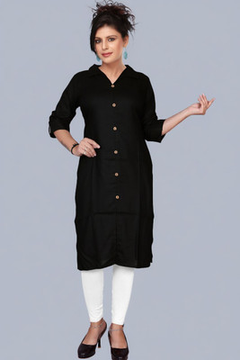 NEWSTARART Women Solid Straight Kurta(Black)