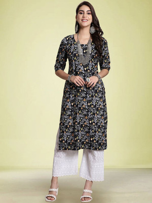 Moda Rapido Women Solid Straight Kurta(Black)