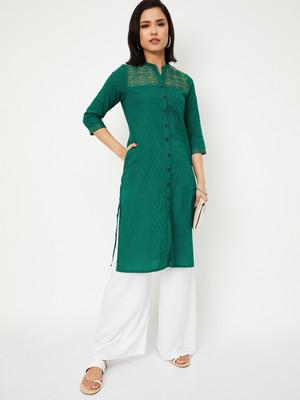 MAX Women Embroidered A-line Kurta(Green)