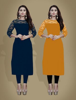 Dream Beauty Fashion Women Self Design Straight Kurta(Dark Blue)