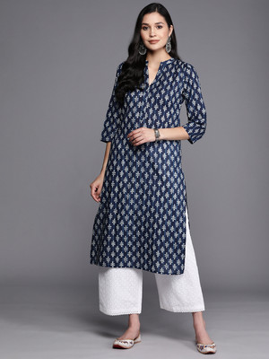LIBAS Women Printed Straight Kurta(Blue)