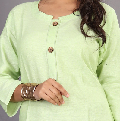 prabhas Women Solid Straight Kurta(Green)