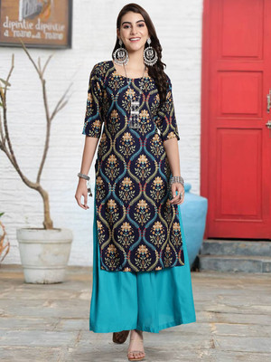 Moda Rapido Women Printed Straight Kurta(Blue)